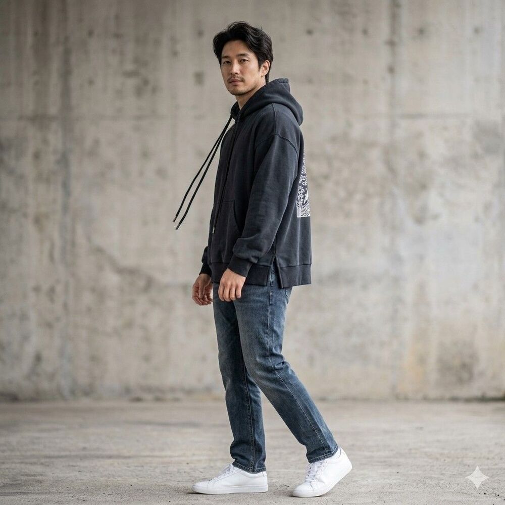 HAEULRYANG Korean Streetwear Crane Embroidered Hoodie Black Cotton Men Size M L